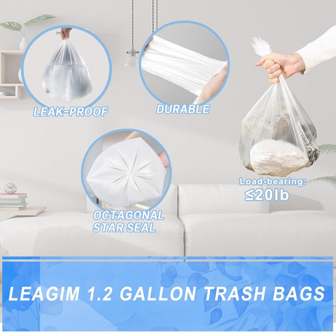 Small Trash Bags 1.2 Gallon, 108 Count Garbage Bags Bathroom Mini Trash Can Liners, fit 4.5-5 Liter White...