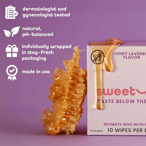 Flavored Feminine Wipes For Women, Individually Wrapped - pH Balanced Wipes - Honey Lavender, Pack of 10...
