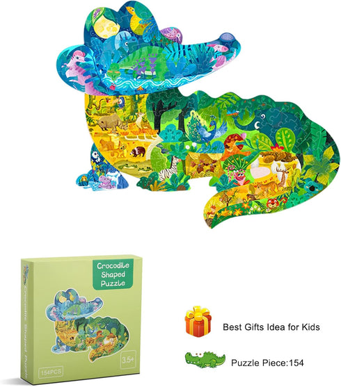 Kids Animal Puzzles, 154 Piece Crocodile Shaped Jigsaw Puzzles for Kids Ages 8,9,10,11,12 Boys and Girls Toy Puzzles, Family Puzzle Games for Chil...