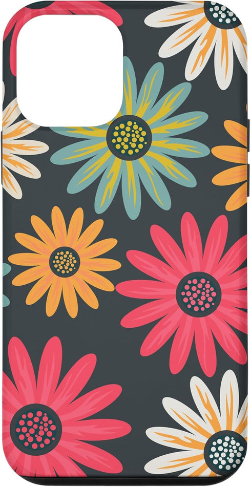iPhone 12 mini Floral Daisy Flowers Pink Green Orange Grey Pattern AEN021 Case...