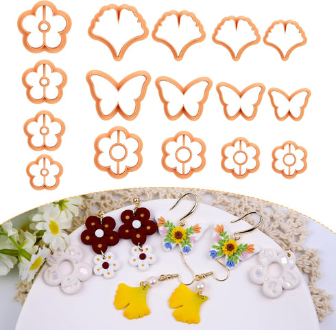 Puocaon Butterfly Polymer Clay Cutters - 16 Pcs Clay Cutters for Polymer Clay, Cute Flower Clay Cutters for Polymer Clay Earrings, Ginkgo Leaves C...