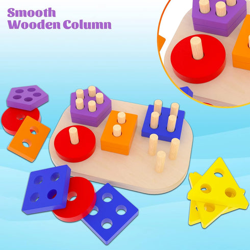 Montessori Toys for 1 2 3 Year Old Toddlers Wooden Shape Sorter Puzzles Sorting & Stacking Toys Educational Learning Toys for Preschool Activity G...