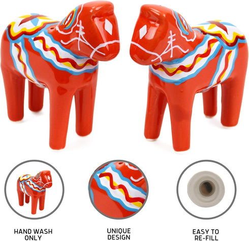 ScandinavianGiftOutlet - Salt and Pepper Shakers - 3.25" Ceramic Dala Horse - Orange-Red Swedish Theme - Kitchen Accessories - Scandinavian Home D...