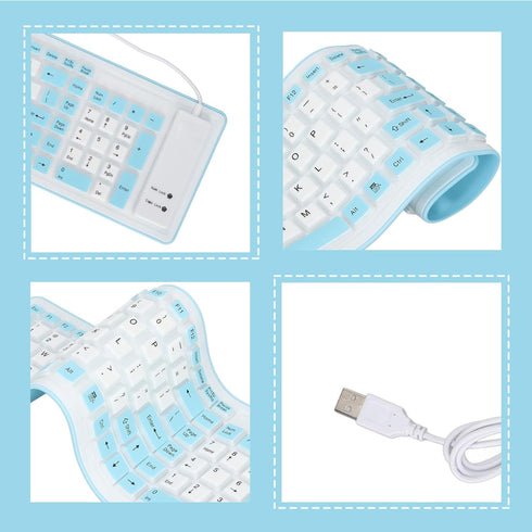 EBTOOLS Foldable Silicone Keyboard, 103 Keys Silent USB Wired Silicon Foldable Roll up Keyboard, Waterproof Mute Fadeless Rollable Keyboard for PC...