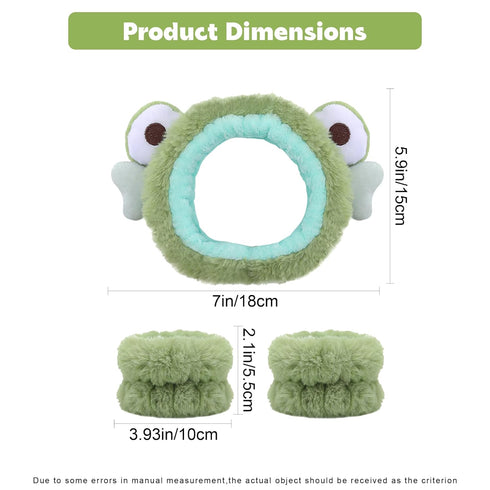 3-Piece Frog Spa Headband and Wristband Set - Green Frog Eye Elastic Headband,Cute Makeup Hair Band with Wristband for Women Girls Face Washing Sk...