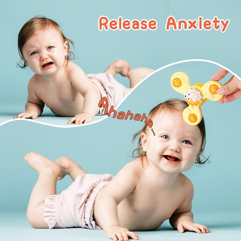 Suction Cup Toy for Baby,3 Pcs Spinning Toy Early Education Bathtub Toy Sea Animals Design Super Suction Intelligence Development High Chair Toys ...