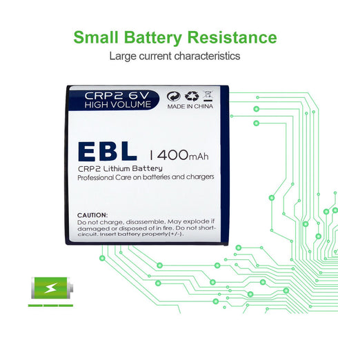 EBL CR-P2 Batteries, 6V 1400mAh Lithium Photo Battery Replaces 223A DL223A EL223AP...