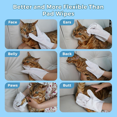 Extra Thick Pet Bathing Wipes for Dogs & Cats, Cleaning & Deodorizing Grooming Gloves, Nourish Fur Glove Wipes for Daily Care and Traveling, Rinse...
