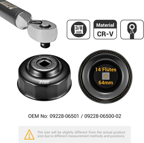 EWK 3/8 inch 64mm 14 Flute Oil Filter Wrench Compatible for Toyota Scion Honda Lexus...
