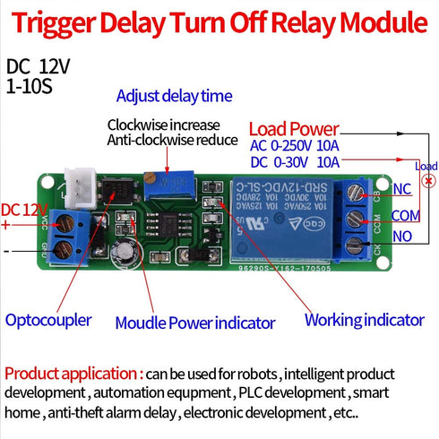 Jadeshay DC 12V Adjustable Timer Delay Module, High Precision Turn Off Relay Switch 1-10sec for Automation, Robotics, Intelligent Systems......
