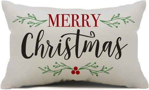 DFXSZ Merry Christmas Pillow Covers Holly Berries Lumbar Pillow Covers Outdoor Pillowcase 12x20 Inch for Home Decoration...