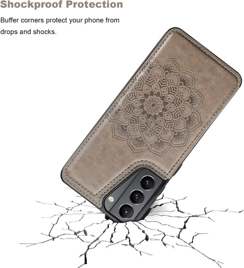 Vaburs for Galaxy S21 Wallet Case with Card Holder, Embossed Mandala Pattern Premium PU Leather Double Magnetic Buttons Flip Protective Case for S...
