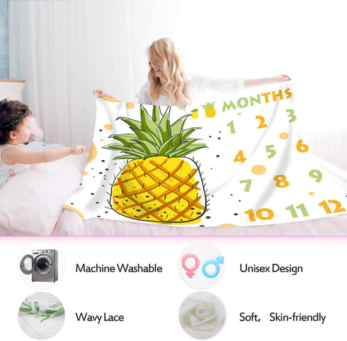 Pineapple Baby Monthly Milestone Blanket, 48x40in Cool Summer Fruits Blanket Newborn Mom Gifts for Newborn Baby Shower,Baby Growth Chart Photograp...