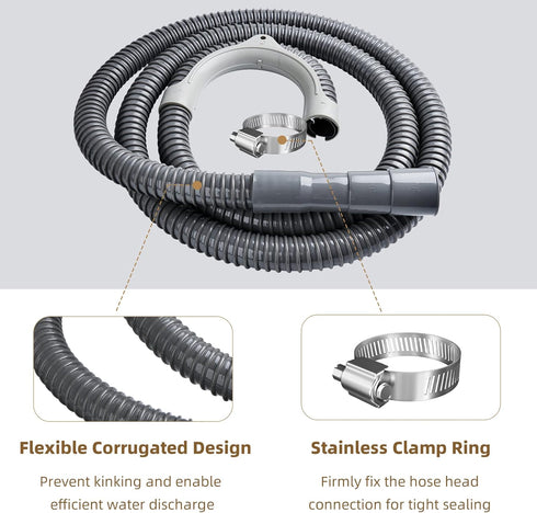 HOSOM 8FT Universal Washing Machine Drain Hose with Clamp, Compatible with Samsung, LG, Whirlpool, Maytag, Kenmore, GE, Giantex, Panda and More