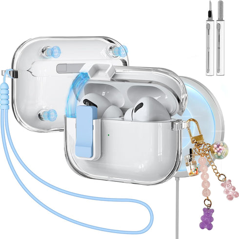AirPods Pro 2nd/1st Generation Case Cover with Cleaner Kit, Auto Snap Switch Secure Lock Clip Transparent Airpods Pro Case,Compatible with MagSafe...