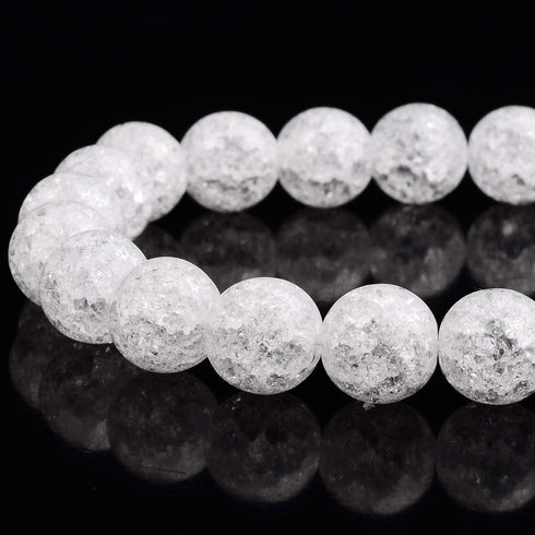 RUBYCA Natural AAA Grade White Clear Quartz Crystal Crackle Round Beads Jewelry Making 1 Strand 4mm...