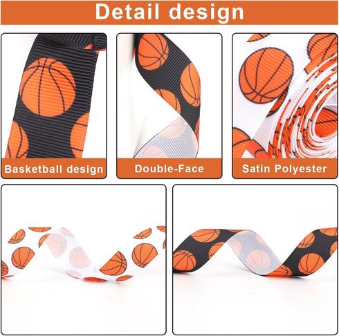 2 Rolls 10 Yards 7/8 Inches Basketball Softball Ribbon for Crafts Basketball Grosgrain Ribbon for Cheer Bows Team Gift Wrapping Uniform Sewing(Bas...