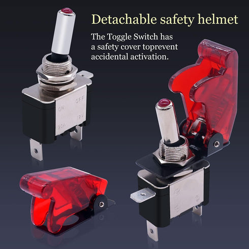 Twidec/3Pcs Rocker Toggle Switch 12V 20A Heavy Duty Racing Car Automotive Auto SPST ON/Off Toggle Switch Red LED Light Illuminated 3Pin with Red W...