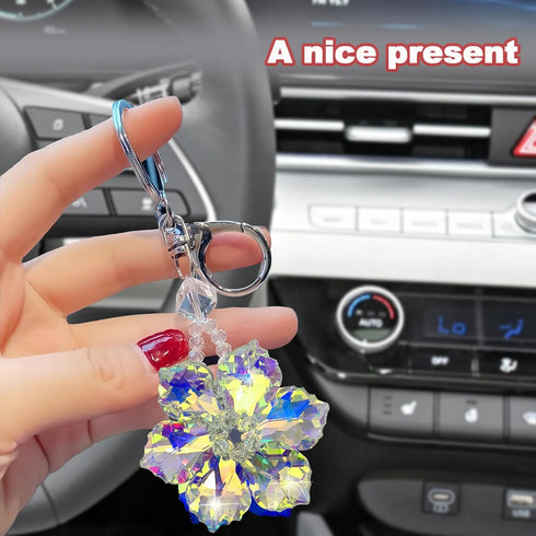 Crystal Glass Flower Bling Keyring, Multi-Color Art Snowflake Crystals Gemstone Aesthetic, Car Keychains for Men and Women, Auto Accessories, Fami...