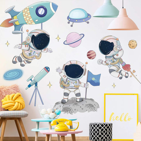 Astronaut Wall Stickers, DILIBRA Planet Space Walk Spaceship DIY Art Vinyl Removable Murals Wall Decals, Cartoon Spaceman Cosmonaut Art Decoration...