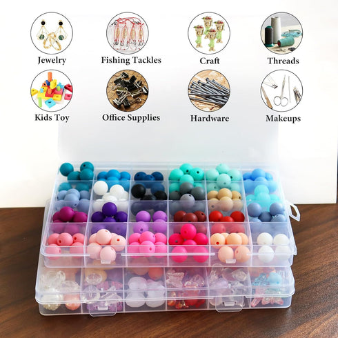 4 Pack Clear Plastic Organizer Box 24 Grids Plastic Organizer Box with Fixed Dividers Clear Storage Container Jewelry Box for Beads Art DIY Crafts...