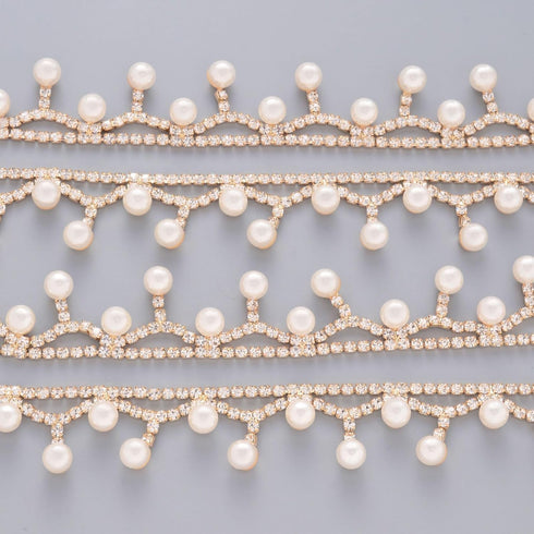 Jerler 1 Yard Pearl Tassel Rhinestone Trim, Inlaid Pearl Beaded Chain, Crystal Applique Ideal for DIY and Wedding Party Decoration Bridal Embellis...
