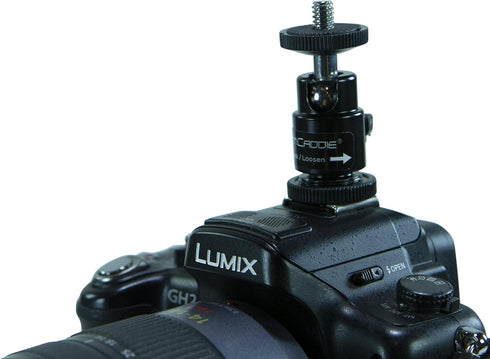 Cam Caddie® 360° Metal / Steel Mini Ball Head with Lock and Hot Shoe Adapter - Most Versatile Ball Head available with All 3 Mounting Options: Fla...