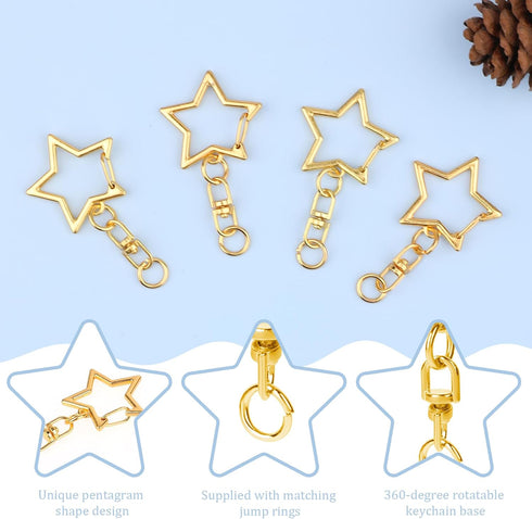 50 Pcs Star Lobster Claw Clasp Star Keychain Clip Gold Star Shaped Spring Snap Keychain with Chain Hanging Buckle and Open Jump Ring for DIY Craft...
