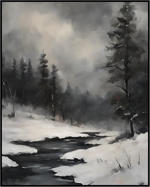Posterizer 1 pcs-beautiful scenary of snowy winter in oil painting style-9-Landscape & Nature Art-GIft for Men Women Teens-Dining Room Decor- unfr...