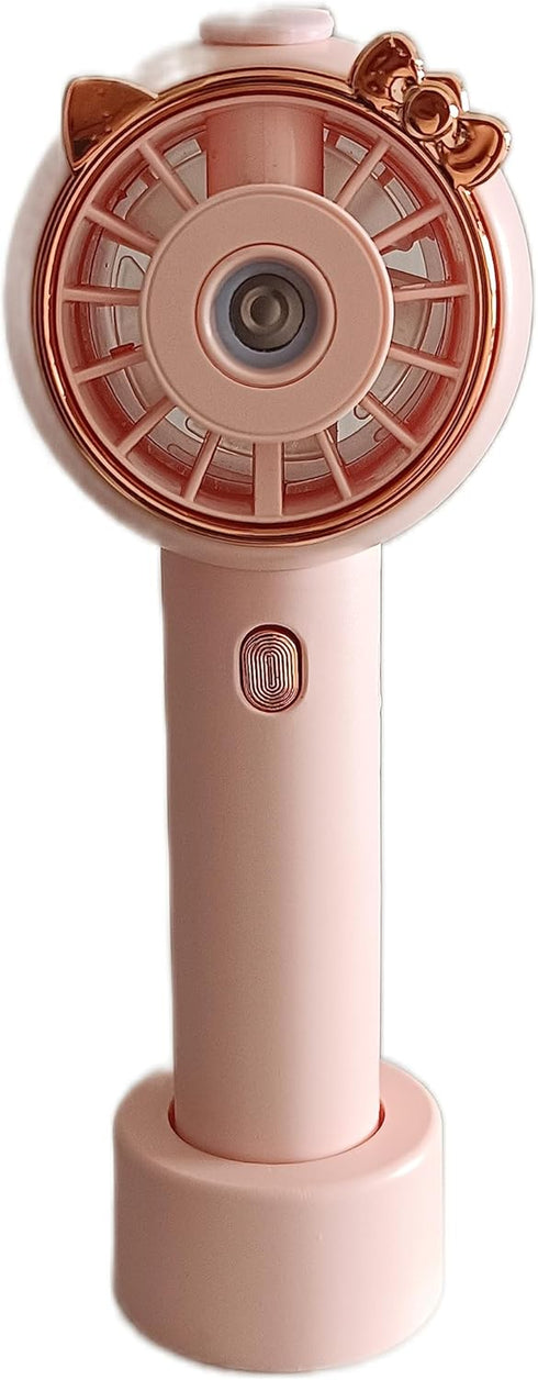 Hand held spray mini fan Misting fan portable USB rechargeable water filling spray fan with 3 speeds (cat series, pink)...