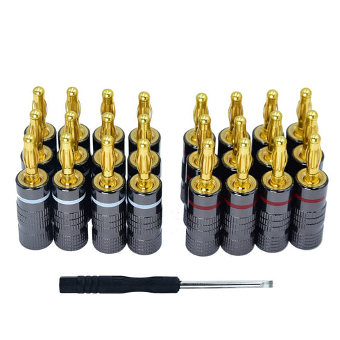 4mm Audio Plug Jack Banana Plugs for Speaker Wire 24K Gold Plated Banana Adapter Cable Connector Clips 12 Pair 24pcs (Lantern Banana)...