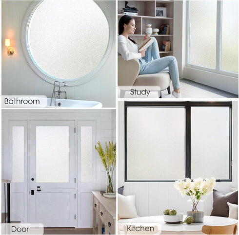 Coavas Window Privacy Film Frosted Glass Window Clings Heat Blocking Frosting Film Decorative Bathroom Door Window Coverings Day and Night Privacy...