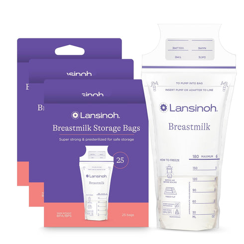 Lansinoh Breastmilk Storage Bags, 75 Count, Easy to Use Breast Milk Storage Bags for Feeding, Baby Essentials, Presterilized, Hygienically Doubled...