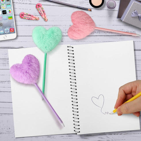 Pom Pom Ballpoint Pen 4 Pack Heart Shape Puffy Pens Fluffy Pen for Girls Colorful Fuzzy Pens Ballpoint Pens for School,Office and Party Supplies...
