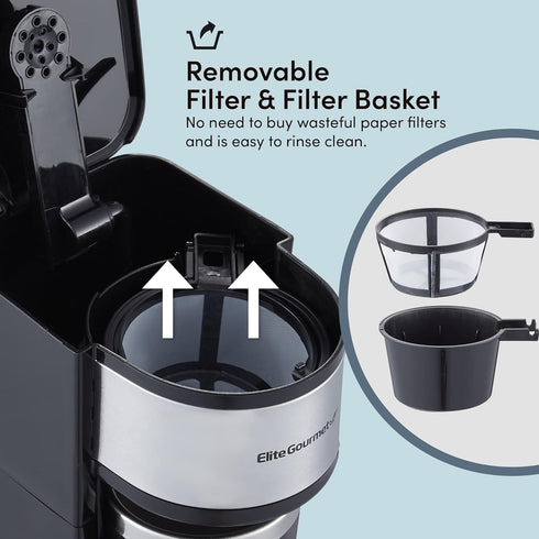 Elite Gourmet EHC112 Personal Single-Serve Compact Coffee Maker Brewer Includes 14Oz. Stainless Steel Interior Thermal Travel Mug, Compatible with...