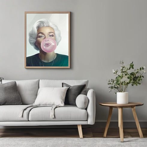 Posterizer 1 pcs-chic fun modern art-pink bubble gum blonde girl 2-Retro Art-Abstract & Modern Art-Gifts for Women- unframed wall art...