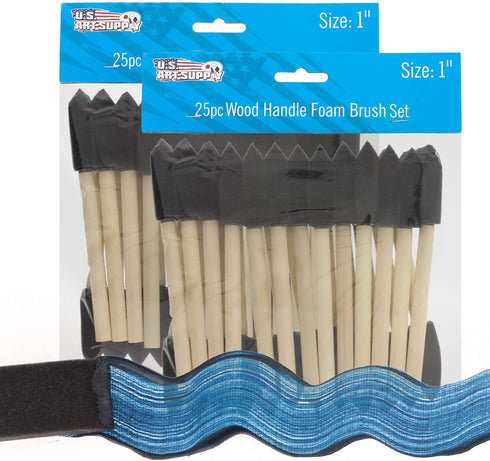 US Art Supply 1 inch Foam Sponge Wood Handle Paint Brush Set (Value Pack of 50) - Lightweight, Durable and Great for Acrylics, Stains, Varnishes, ...