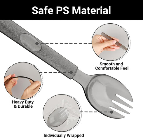 EUSOAR Disposable Sporks, 50pcs 6.8"x1.3" Plastic Sporks, Heavy Duty Heavyweight Plastic Cutlery Individually Wrapped Fork Spoon for Party Bulk We...
