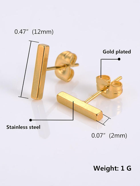 4 Pairs Stud Earrings Stainless Steel Line Stick Stud Earring Rectangle Bar Stud for Men and Women, 4 Colors...