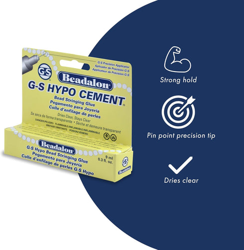 Beadalon G-S Hypo Cement Bead Stringing Glue - Dries Clear, Fine Tip Applicator - Works with Silk Cord, Nymo Thread, Stretchy Elastic Cord, Jewelr...