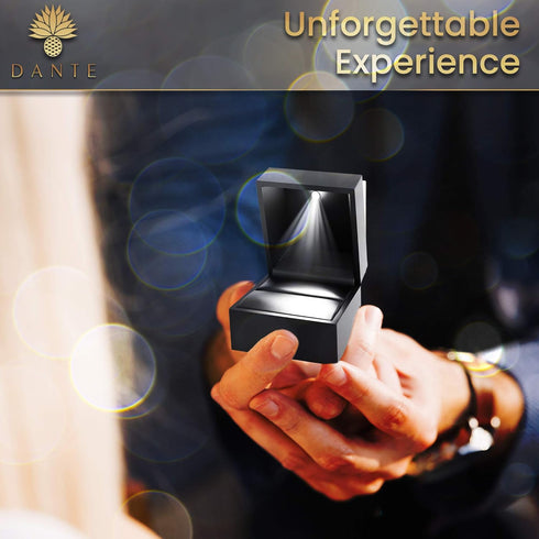 DANTE Luxury Engagement Ring Box With Light - Plush Velvet Wedding Case - Automatic LED Light Up Box - Premium Black - Ideal for Proposal, Anniver...