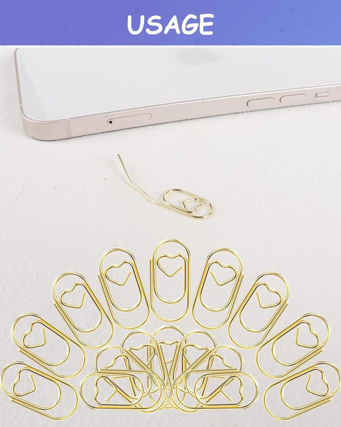 100 Pack Gold Love Heart Shaped Paper Clips, 0.8inch Small Paper Clips for Funny, Small Mini Paperclips Paper Clamps for Office School Home Desk O...