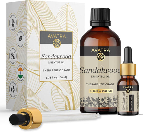 Avatra Sandalwood Essential Oil for Skin, Aromatherapy, & Diffuser | Natural Oil for Humidifier, Soap, & Candle Making | Premium Grade with Glass ...
