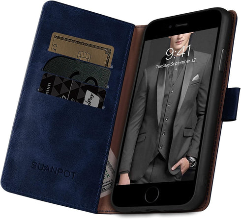 SUANPOT for iPhone 7 Plus/8 Plus 5.5"(Non iPhone 7/8 4.7") with RFID Blocking Leather Wallet case Credit Card Holder,Flip Book Phone case Shockpro...