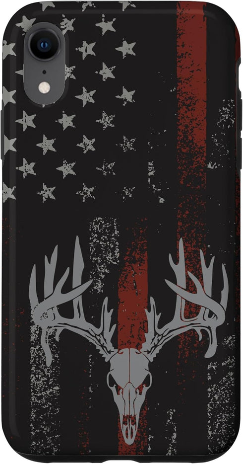 iPhone XR American Flag Whitetail Deer Buck Hunting USA FLAG Hunter Case...