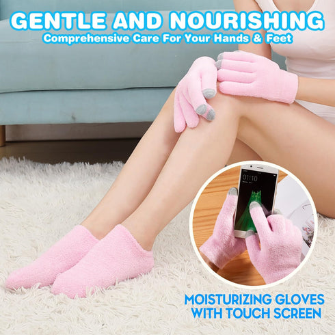 4PCS Touch Screen Moisturizing Gloves and Sock, Spa Moisturizing Therapy Sock?Glove, Soften Repairing Dry Cracked, Hands Feet Skin Care, Effective...