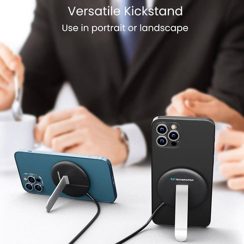 Techsmarter Magnetic Wireless Charging Pad and Stand with 18W USB-C PD Wall Charger. Compatible with iPhone 12, 13, 14...