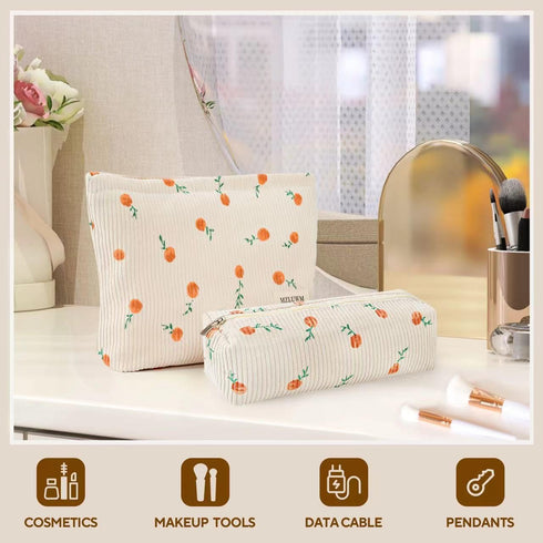 Makeup Bag, Cosmetic Bags for Women, Large Capacity Make up Bag and Brush Storage Bag,Corduroy Makeup bag Set,Aesthetic Women Handbags Purses, Tra...
