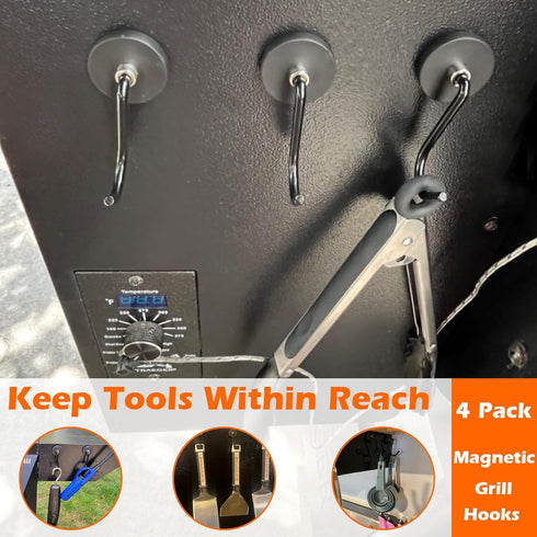 Smoker Grill Hooks 4 Pack Heavy Duty,Non-Slip Magnetic Grill Hooks for Grill Utensils,Strong Magnetic Hooks for Traeger Blackstone Pit Boss Camp C...