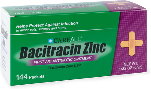 CareAll Bacitracin Antibiotic Zinc Ointment (144 Pack), 0.9gr Foil Packet. First Aid Ointment That Prevents Infections for Minor Cuts, Scrapes and...